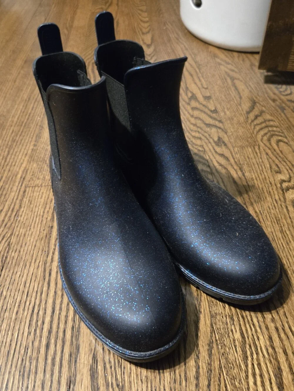 Black Sparkle Chelsea Rain Boots